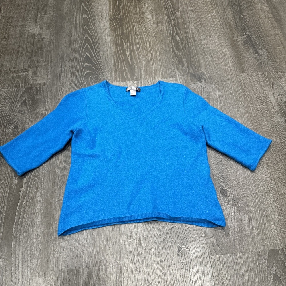 VTG Charter Club 2-ply Cashmere T-shirt Sweater Women Size XS Blue Short Sleeve